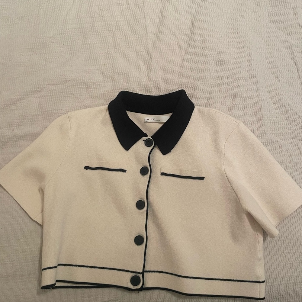 Crop Cream and Black Button-Up Shirt